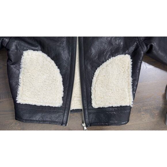 NWOT NEW APPARIS Catalina Vegan Leather Shearling Coat Jacket XS/ S Black Ivory‎ - Picture 6 of 8